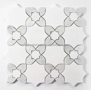 New Design Elegant Mosaic Flower Waterjet Pattern Floral Marble Mosaic for Backsplash Kitchen Tiles Waterjet Mosaic