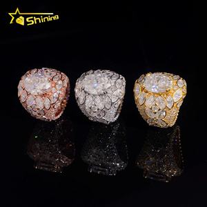 Новое поступление, полностью обледенение, причудливая форма, <span class=keywords><strong>925</strong></span> стерлингового серебра, позолоченный сертификат GRA, овальное кольцо из муассанита - Product Image 3