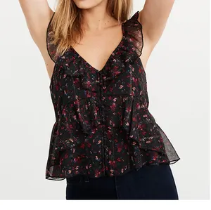 Summer fashion trending all types of ladies floral clothing sexy daily wear blouses