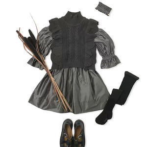 <span class=keywords><strong>Gilet</strong></span>/vêtement d'extérieur pour filles BENE, style britannique, tricoté en dentelle de coton, col haut, couleur unie, fleurs, mignon, automne/hiver - Product Image 2