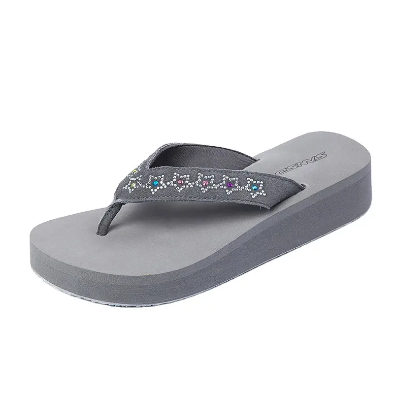 Mode Strass Stern High Heel Keil Höhe erhöhen grau Slipper Eva Outdoor Damen Flip Flop Keil