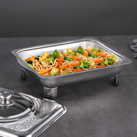 Plat de Service Carré en Acier Inoxydable pour Buffet de Restaurant, Chauffe-Plat de Camping avec Couvercle en Verre et Réchaud Intégré