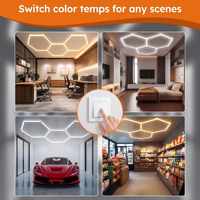 Lampe de garage hexagonale LED 3CCT sélectionnable, panneau en nid d'abeille, plafonnier modulaire, montage DIY pour le detailing automobile, les salons de coiffure