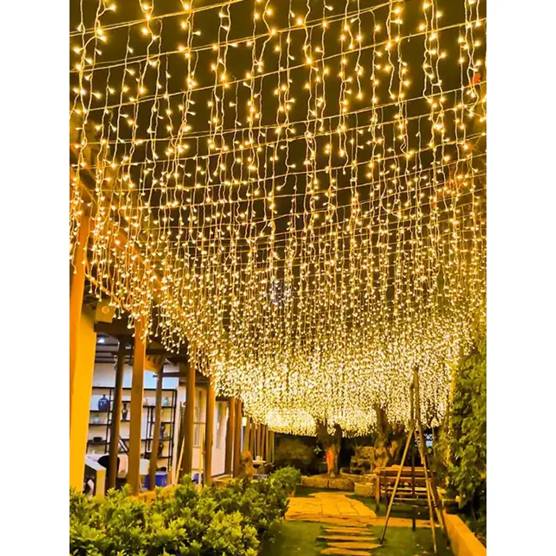 Cortina de corredor ao ar livre com luzes de cordão para festas e casamentos, decoração de festas, luz de fadas para exterior, luzes LED