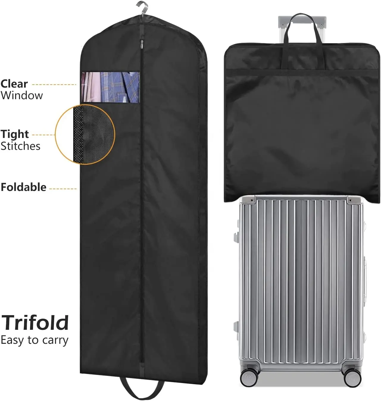 Custom Logo Sturdy Storage Dress Suit Coat Transparent Window Breathable Storage Zippered Luxury Garment Bag