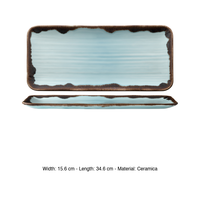 Plateau de service rectangulaire Harvest Turquoise 34,6 × 15,6 cm en céramique Dudson décorée à la main