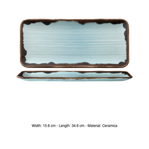 Harvest Turquoise Serving Platter 34.6 × 15.6 cm Rectangular Dudson Ceramicadecoratamano - Product Image 3