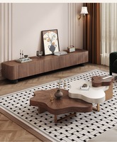 Ensemble de table basse moderne en forme de nuage, meubles en bois durables avec un design artistique irrégulier tendance pour la décoration du salon