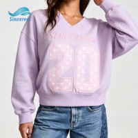 Sweat-shirt personnalisé pour femme, col en V, imprimé graphique, lettres et chiffres surdimensionnés, manches longues, pull décontracté, style vintage, streetwear, haut tendance