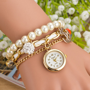 Stylish Nautical Style Women's <strong>Watch</strong> Pearl Bracelet Ship <strong>Anchor</strong> Pendant <strong>Watch</strong> - Product Image 2
