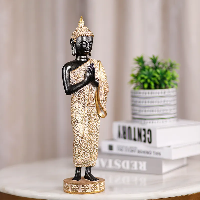 Redeco Hot Selling Feng Shui Buddha Decoration Gold Buddha Statute Resin Buddha Sculpture For Hotel Home Office Decorations