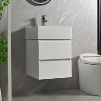 Meuble de salle de bain moderne et minimaliste, ensemble de 2, en contreplaqué, avec vasque en céramique, miroir LED et caractéristiques écologiques