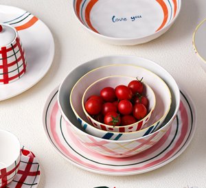 Modern Hand-Painted Porcelain <strong>Dinnerware</strong> <strong>Set</strong> - Colorful Line Design Plates Bowls Cups <strong>for</strong> Home Restaurant Cafe Use - Product Image 2