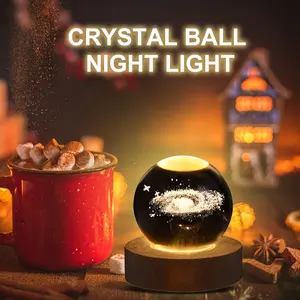 3D Crystal Ball Night Light Globe Stand Creative Decorative Ball Lamp Glowing Crystal With Wood For House Patio Hotel Birthday