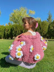 <span class=keywords><strong>Cardigan</strong></span> Oversize VSCOO Lavorato a Maglia con Fiori, Manica Lunga Invernale e Manica Corta Frontale, Taglie Forti - Product Image 6