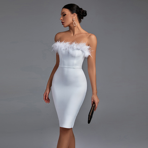 Ocstrade OEM Acceptable Nouvelle <span class=keywords><strong>Robe</strong></span> de Soirée Chic pour Femmes avec Plumes, <span class=keywords><strong>Robe</strong></span> de <span class=keywords><strong>Cocktail</strong></span> sans Bretelles pour Soirée Sexy - Product Image 5