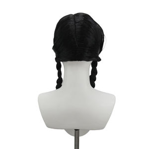 Longue <span class=keywords><strong>perruque</strong></span> noire bon marché de fête de la famille <span class=keywords><strong>mercredi</strong></span> Addams Halloween HPC-0050 fibre synthétique sans colle - Product Image 5
