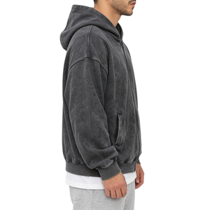 Factory Custom Men Acid Wash Zip Up <b>Hoodies</b> Blank Oversized Heavyweight Vintage Washed Unisex Streetwear <b>Winter</b> Hoodie TKAN9120 - Product Image 2
