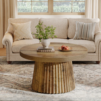 Table basse ronde Tribesigns 31.5 ", table basse de cercle de ferme avec base en métal, table centrale d'accent en bois moderne