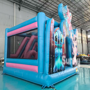 Castillo Inflable Comercial de Juguete con Diseño de Personajes de Dibujos Animados, Castillo Hinchable Azul para Niños con Tobogán y Zona de Salto - Product Image 3