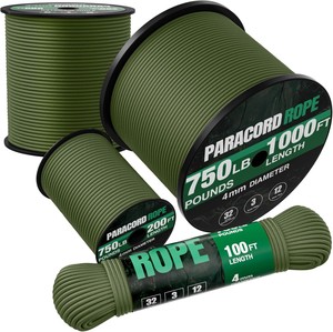 <span class=keywords><strong>Corde</strong></span> en Paracord 750 lb 100ft 200ft 1000ft, <span class=keywords><strong>Corde</strong></span> d'escalade robuste et imperméable, Bobine de 5/32" 4mm 12 brins en Nylon/Polyester - Product Image 1