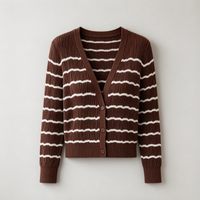 Cardigan rayé à col en V pour femme, pull en tricot color-block, idéal pour un usage quotidien décontracté