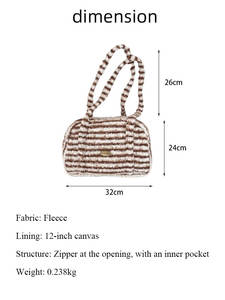 Bolso Tote Elegante con Cierre para Compras Diarias y Salidas Casuales, Bolso Boston <span class=keywords><strong>de</strong></span> Felpa Suave a Rayas, Bolso <span class=keywords><strong>de</strong></span> Hombro para Viaje - Product Image 5