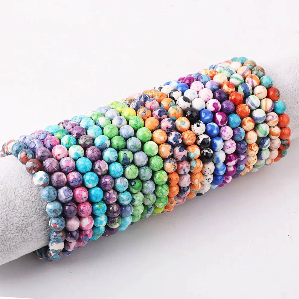 Pulseira de pedra artificial para mulheres, pulseira elástica de contas simples JBS12642 com 8 mm de cor arco-íris, novidade da moda