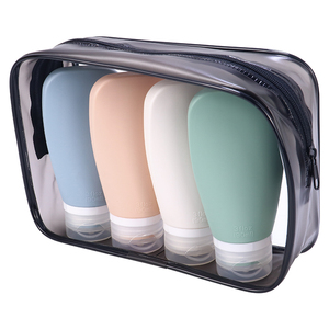 Ensemble de flacons de voyage en silicone 4 en 1 avec logo personnalisé, étanches, rechargeables, sans BPA, approuvés par la TSA, OEM ODM - Product Image 1