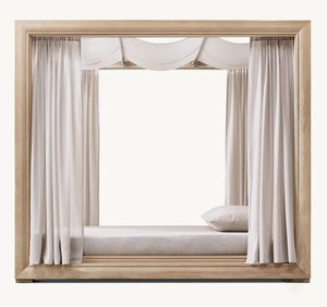 COSTA Mobilier d'extérieur en bois de style moderne Lit de jour à rideau résistant aux intempéries Lit à baldaquin double en teck durable pour le jardin - Product Image 2