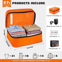 180 ° Sacs de compression sous vide de voyage à fermeture éclair avec pompe filaire, étanches IP67, réutilisables, kit d'économie d'espace pour valises et bagages