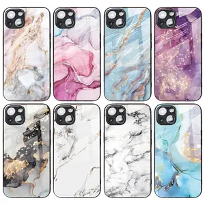 Hot Sale Glass Phone Cases Luxury Protective Marble Glass Mobile Phone Cover for iPhone 12 13 14 TPU Phone Case