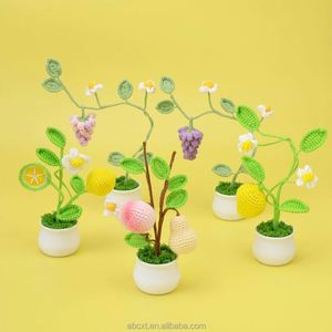 Décoration de table pour la maison, fleurs artificielles, fruits en fil tricoté faits à la main, plante en pot au crochet - Product Image 3