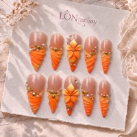 Lot de 10 faux ongles à presser faits main 3D, longs, pointus, courbes, style stiletto, couvrance totale, en PMMA, pour fabricants en gros