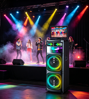 Machine de karaoké portable en plastique 2026 avec écran pliable, double woofer, grande puissance, lumière LED RGB, enceinte de fête pour la maison et l'extérieur