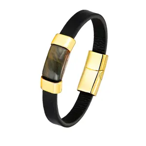 Bracelets en cuir véritable pour hommes, perles Chakra en pierre naturelle, fermoir magnétique en acier inoxydable, vente en gros