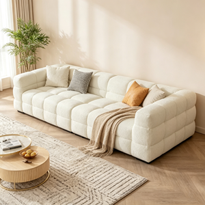 Modern Tufted Boucle 3-Seater <b>Sofa</b> With Padded Arms And Metal <b>Legs</b> Living Room Sectional Furniture - Product Image 3