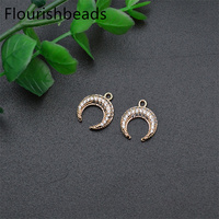 Style de mode sans Nickel Anti-décoloration plaqué or CZ Pave Moon croissant Charms pour la fabrication de bijoux, de bracelets et de colliers