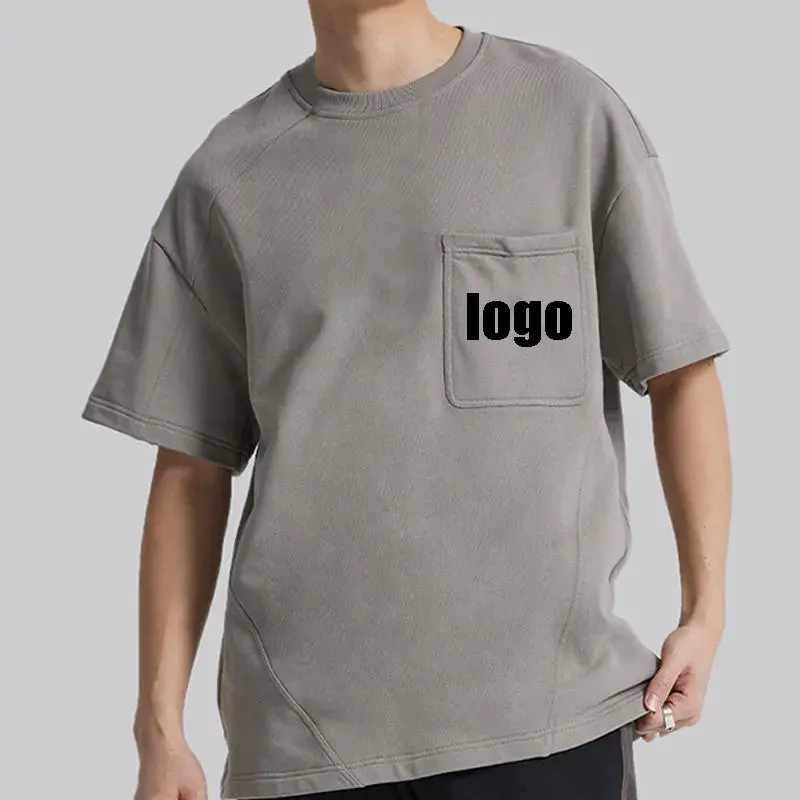 Nouvelles t-shirts de couleur unie pour hommes avec poche avant logo personnalisé oversize xxxl col rond grande taille t-shirts pour hommes