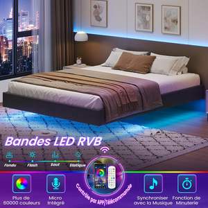 Минималистский современный деревянный каркас для кровати со светодиодными лампами плавающий постельное белье с быстрой сборкой - Product Image 4