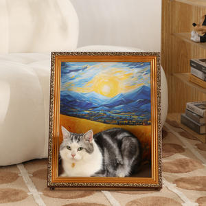 Nid de chat et planche à gratter pour peinture à l'huile-Arbre à chat multifonctionnel avec cadre photo, design rétro pour toutes les saisons - Product Image 1