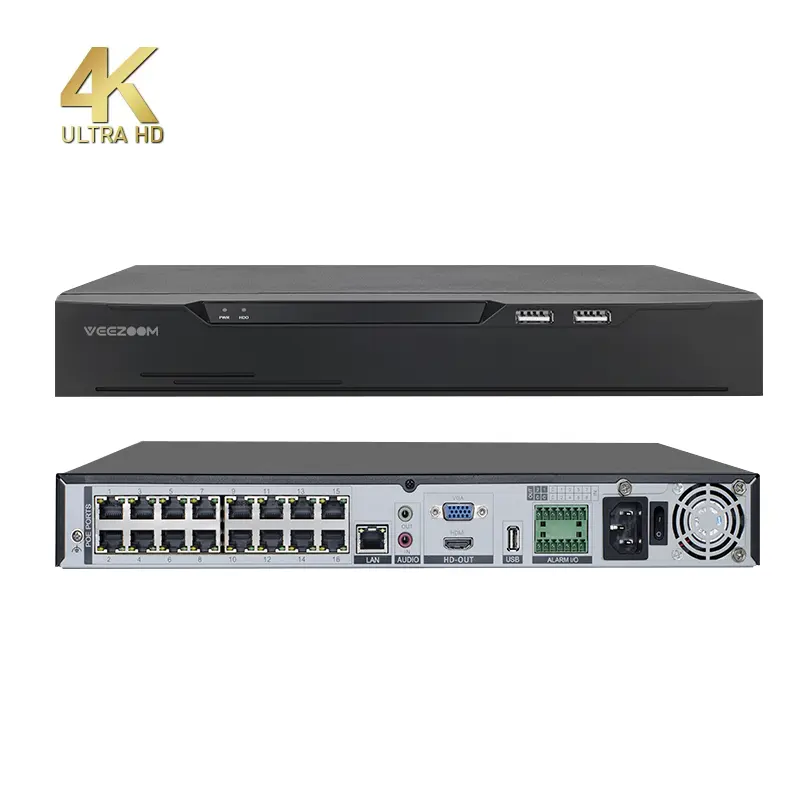 4K 8MP 16-Kanal-Überwachung Netzwerk-Video recorder Smart P2P H.265 NVR-Unterstützung 2 SATA HDD 16ch Poe NVR