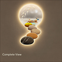 Art mural LED Paysage d'oiseaux sur fond de galets, accent vertical lumineux pour Spa, Réception, Couloir d'hôtel, Intérieurs contemporains apaisants