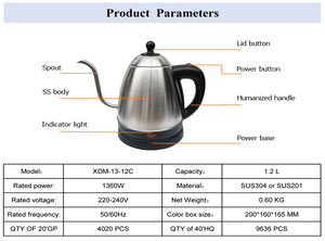 New Design 0.8L Stainless Steel Portable Gooseneck Coffee <b>Kettle</b> Automatic Shut-off Multi-<b>Temperature</b> <b>Control</b> Hotel - Product Image 6