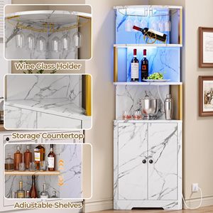 Meuble <span class=keywords><strong>d</strong></span>'angle de bar moderne avec éclairage LED, finition marbre, écologique, pour le rangement des spiritueux et le support à verres à vin, pour salon - Product Image 6