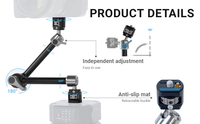 Bras magique à double tête avec 14 supports de fixation pour cage d'appareil photo reflex numérique, éclairage d'appoint, moniteur et support de microphone