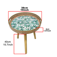 Plateau de service rond en plastique avec pieds en bois amovibles, table basse, table d'appoint de canapé à motif mosaïque pour salon