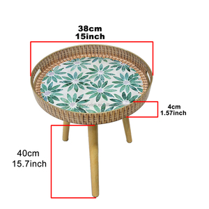 <strong>Round</strong> Plastic Serving <strong>Tray</strong> with Detachable Wood Legs Coffee <strong>Table</strong>, Mosaic Pattern Sofa Side <strong>Table</strong> for Living Room - Product Image 4