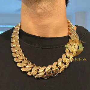 Zuanfa嘻哈饰品18k镀金大尺寸30毫米迈阿密古巴链手链黄铜古巴男士项链链