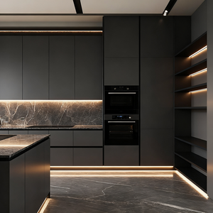 YIDA lujo ecológico moderno plano laca grano de madera Modular cocina isla gabinete diseño francés estilo hecho tablero de melamina - Product Image 5